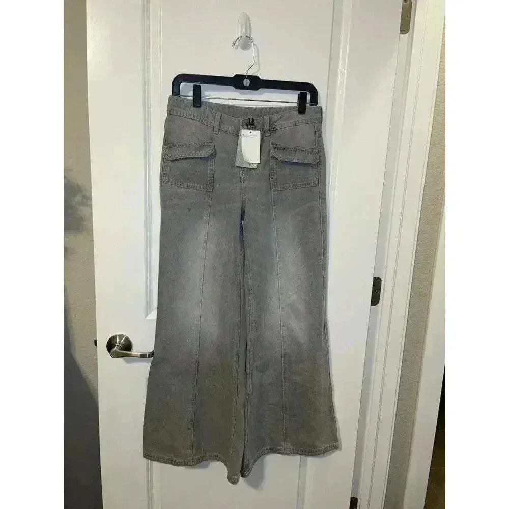 NWT Divided Wide Leg Womens Gray Denim Jeans Size 2 pockets 9.5" Rise